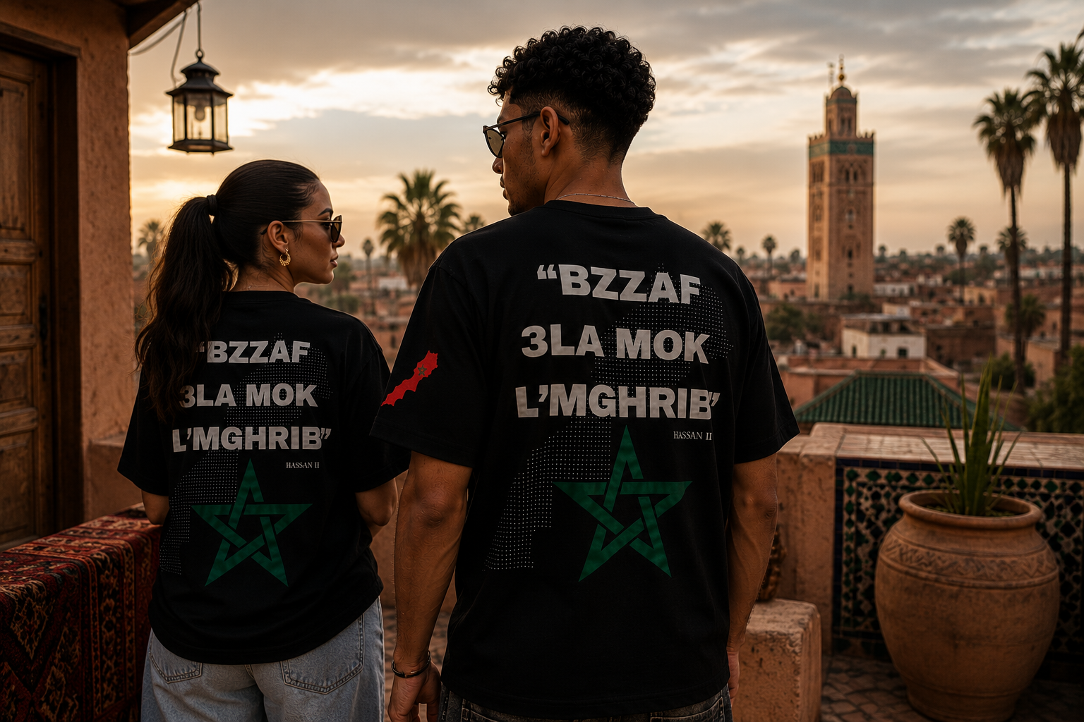 Tee OULED TEÏMA « BZZAF 3LA MOK L'MGHRIB » porté dans une medina marocaine